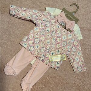 Chick Pea Pink and Cream Patterned Pajama Set. Size 6-9 months
